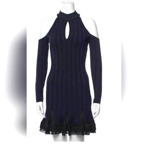 JONATHAN SIMKHAI Mockneck Cold Shoulder Combo Dress Medium Navy Black Keyhole